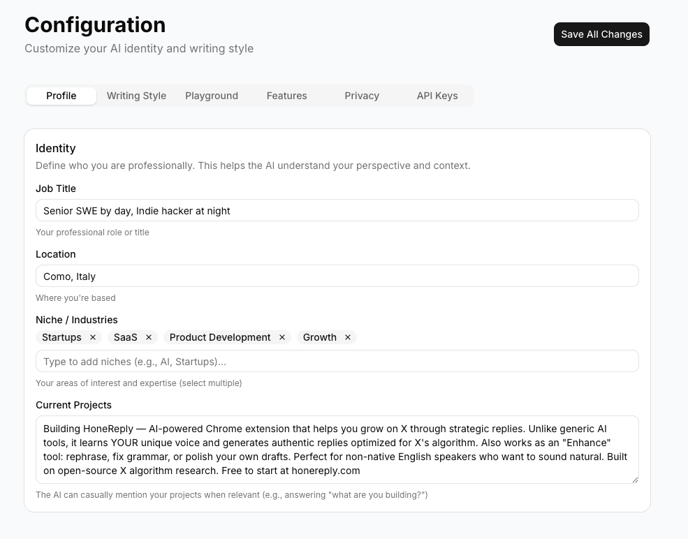 Configure Your Voice - Extension screenshot